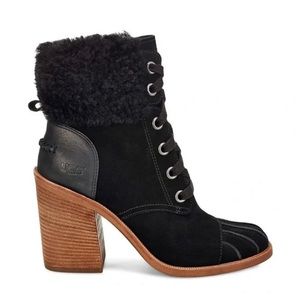 UGG Womens Jaxon Black Cuffed Lace Up Heeled Ankle Booties Size 9.5 WORN ONCE
